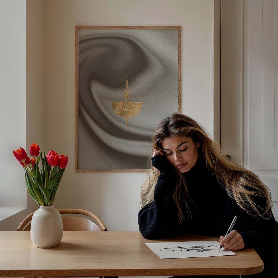 Gouden Stralen op Zacht Grijs Poster-WallArtistic