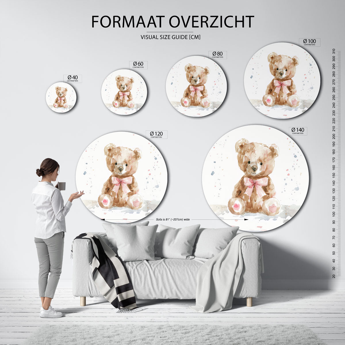 Teddybeer met strik Muurcirkel