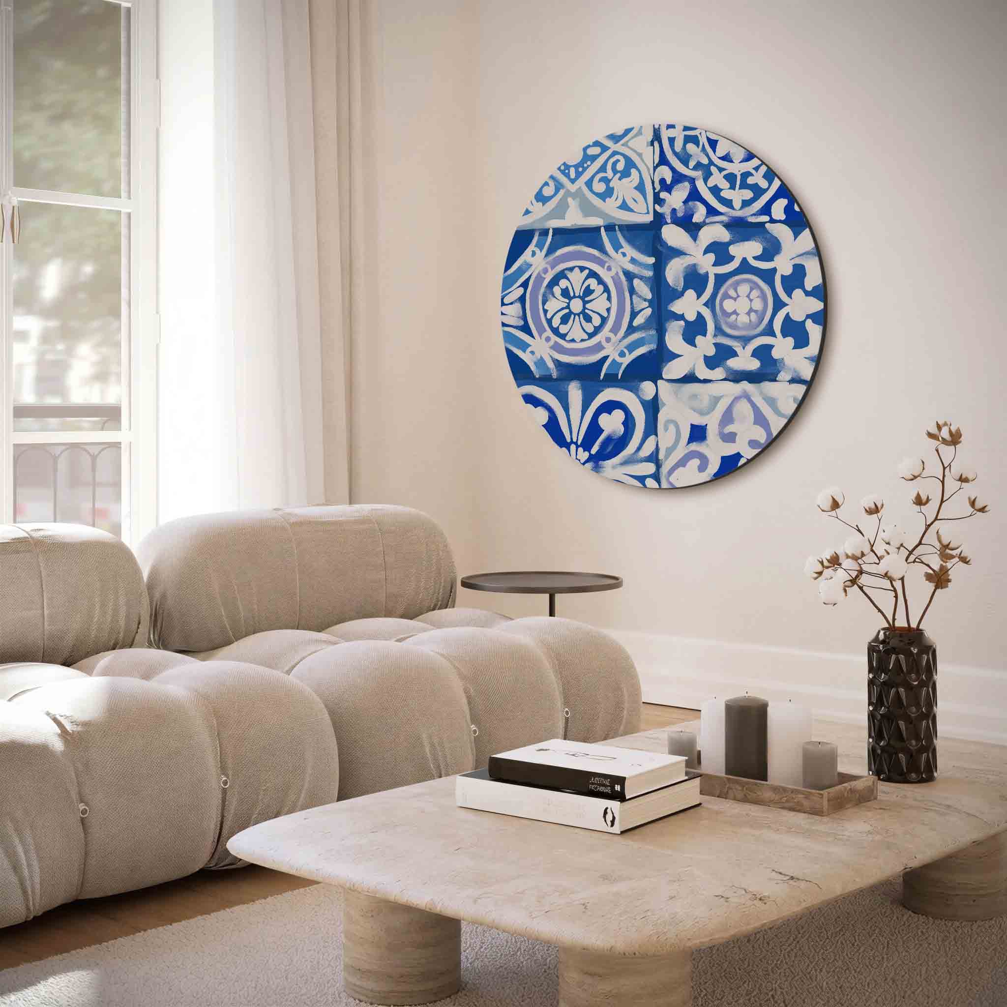Blauw witte tegelpatronen Muurcirkel