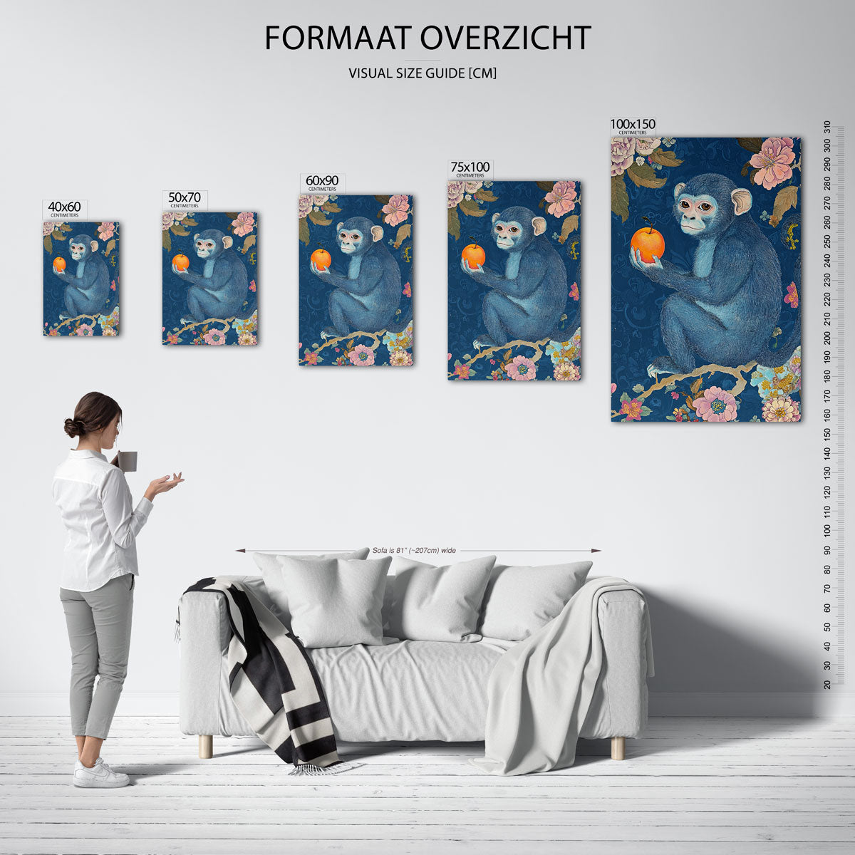 Dromerige aap met appel Kunstwerk