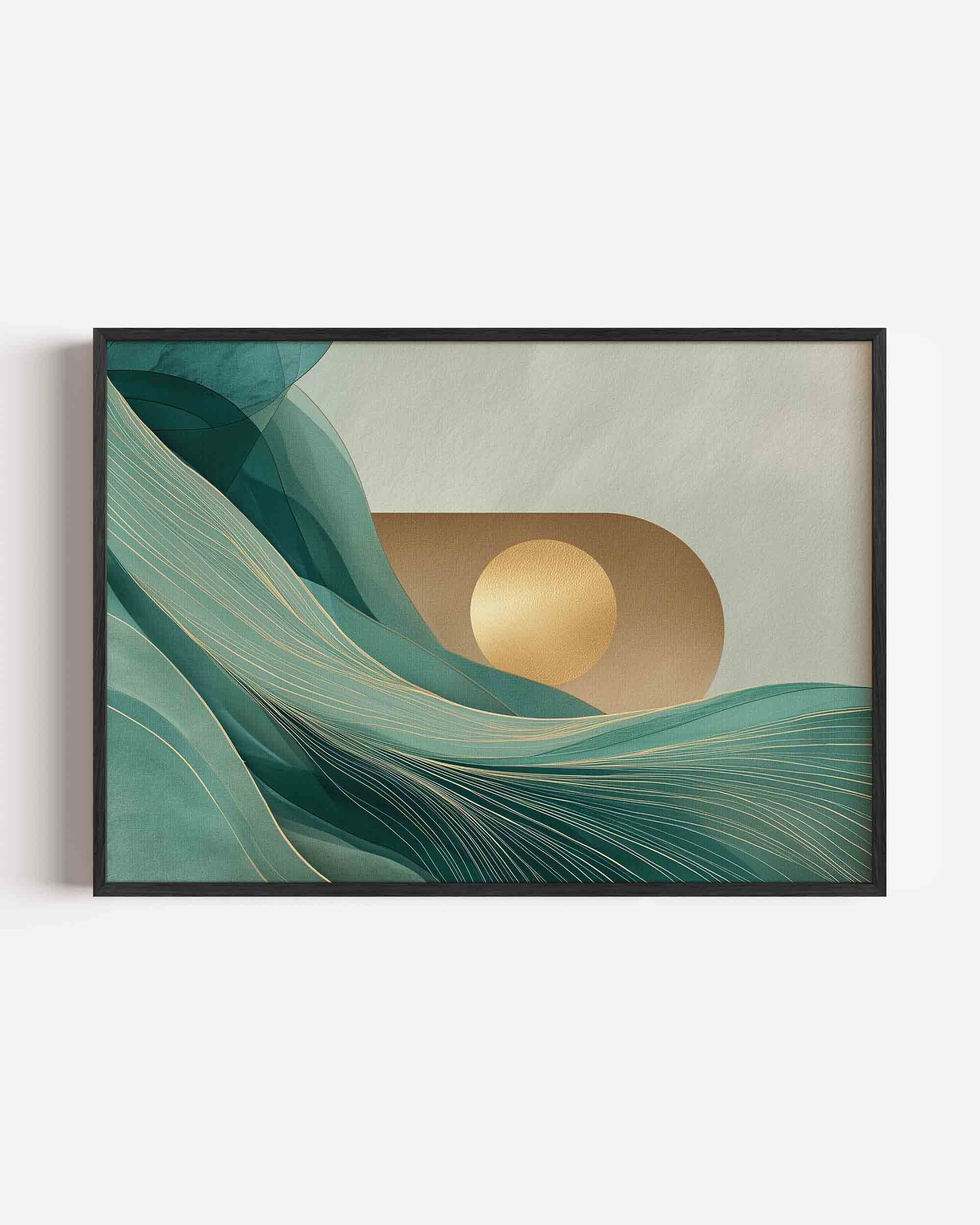 Gouden cirkel en golvende lijnen Poster