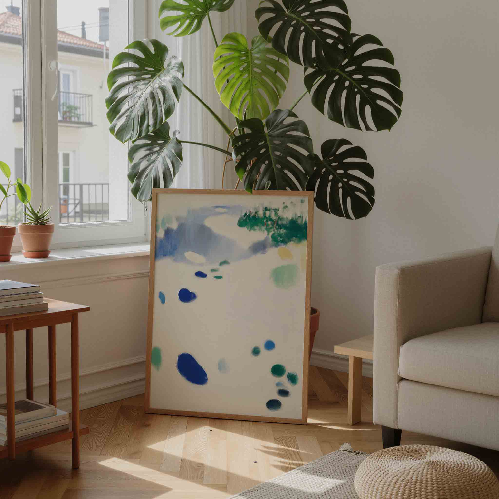 Abstracte blauwe en groene vormen Poster
