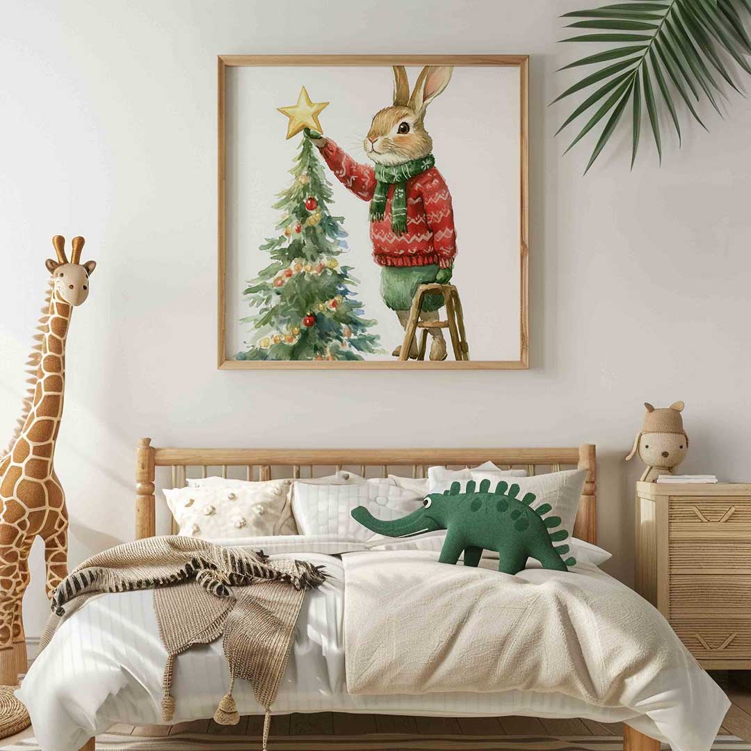 Kerstkonijn met boom Poster