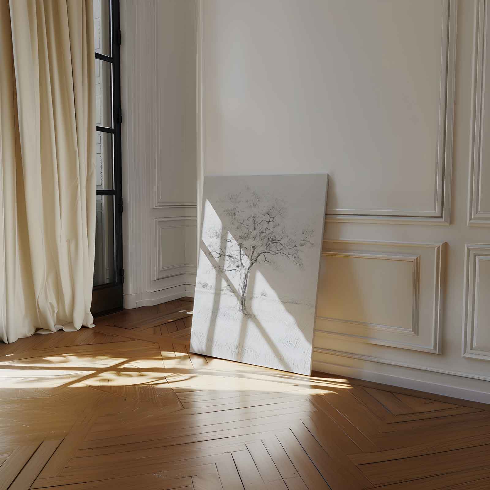Boom in Potloodschets Kunstwerk-canvas-dibond-plexiglas-wanddecoratie-WallArtistic