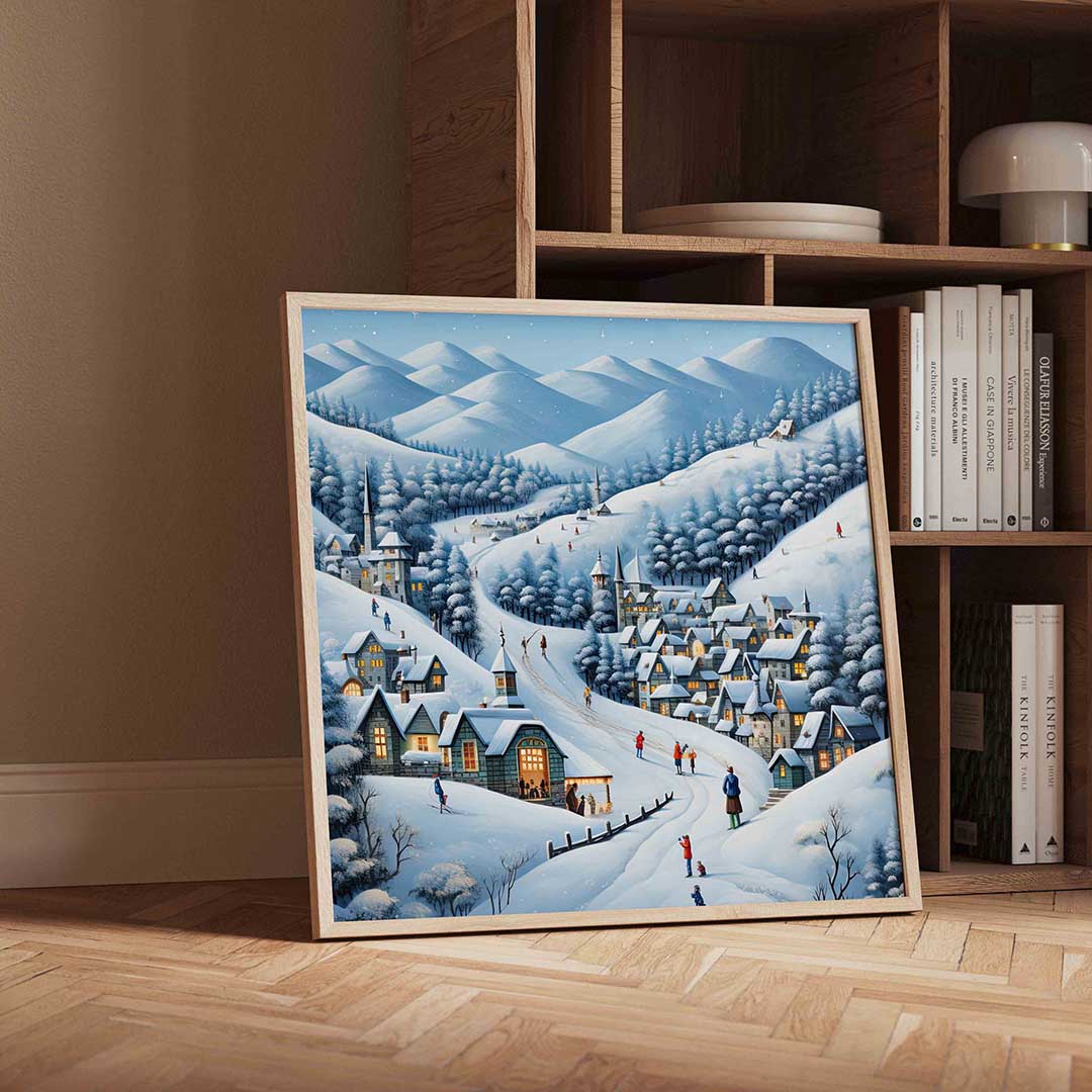Winterdorp in bergen Poster