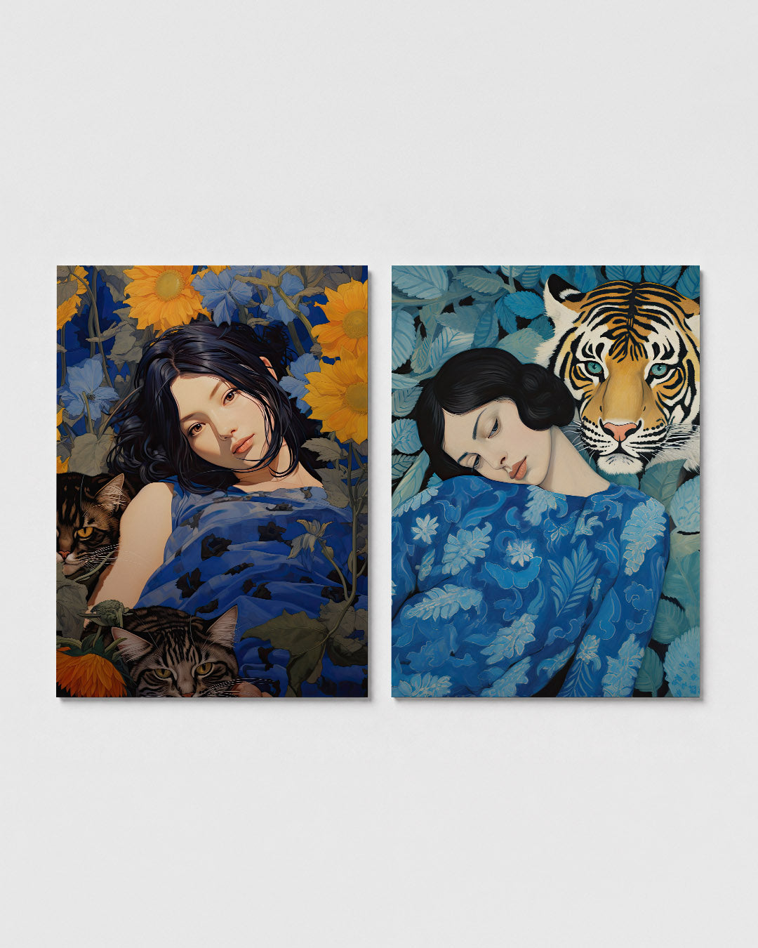 Bloemen en katten Posterset