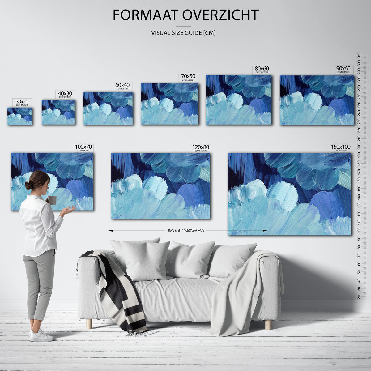 Blauwe penseelstreken Poster