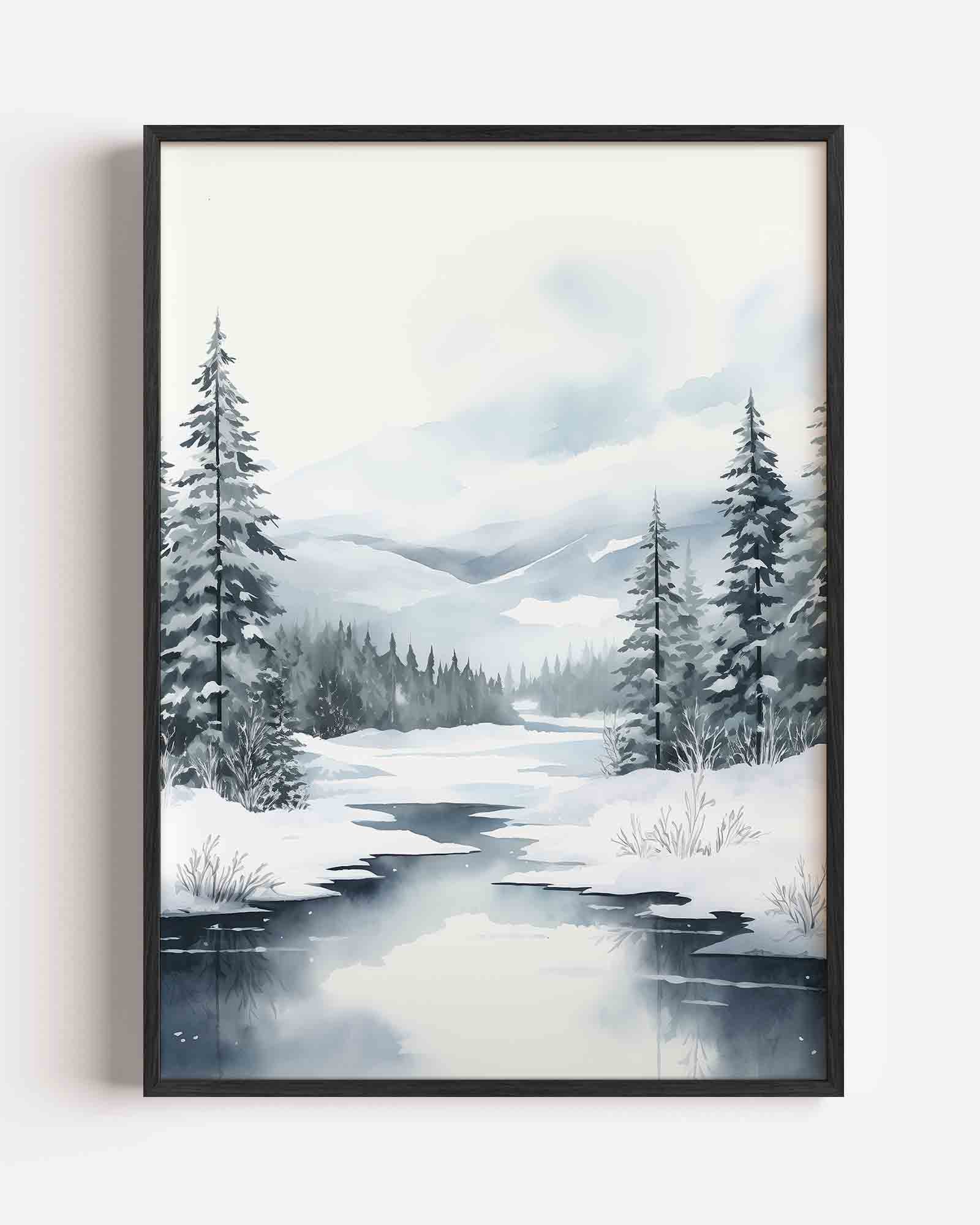 Winterlandschap met dennenbomen Poster