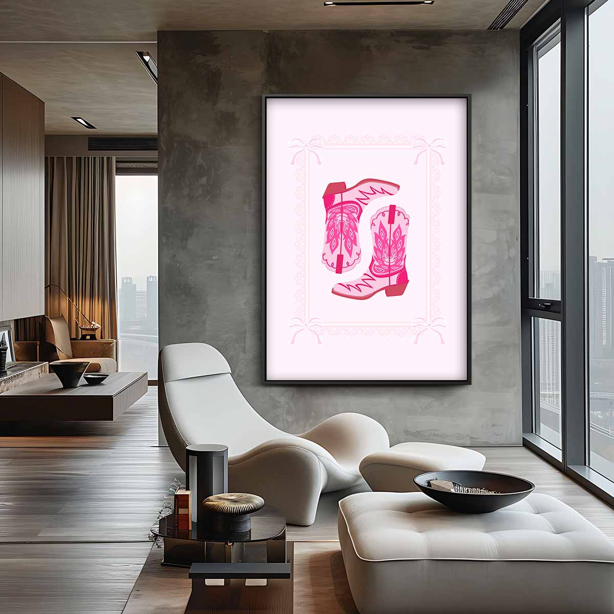 Roze Cowboylaarzen Illustratie Kunstwerk-canvas-dibond-plexiglas-wanddecoratie-WallArtistic