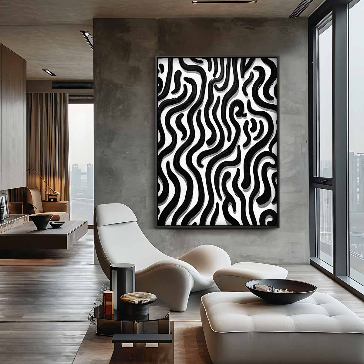 Golvende Zebra-Lijnen Kunstwerk-canvas-dibond-plexiglas-wanddecoratie-WallArtistic