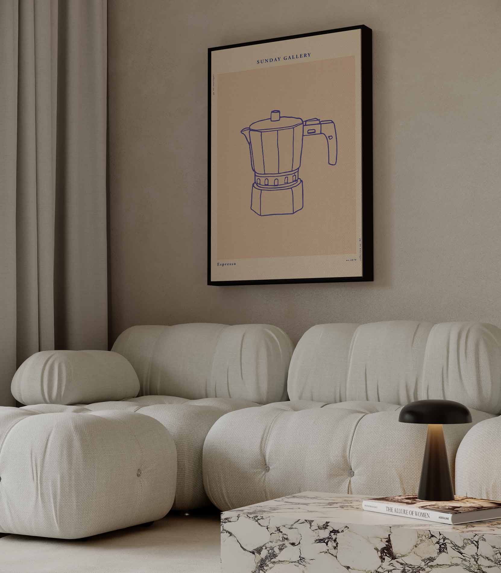 Stijlvolle Espressopot Illustratie Kunstwerk-canvas-dibond-plexiglas-wanddecoratie-WallArtistic