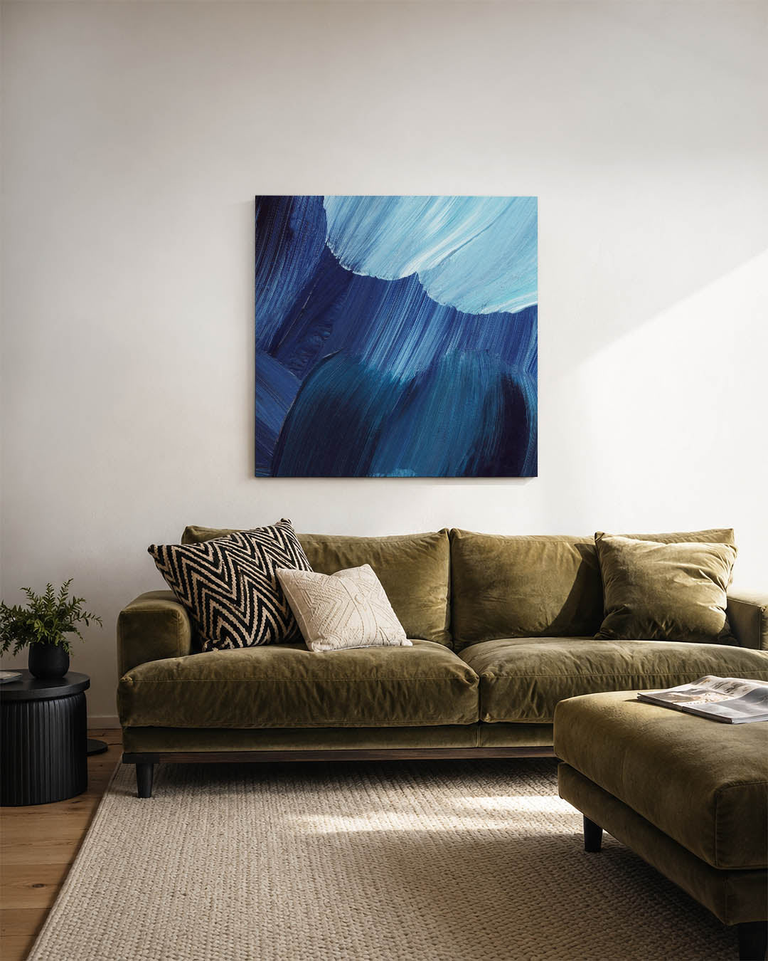 Dynamische blauwe strokes Kunstwerk