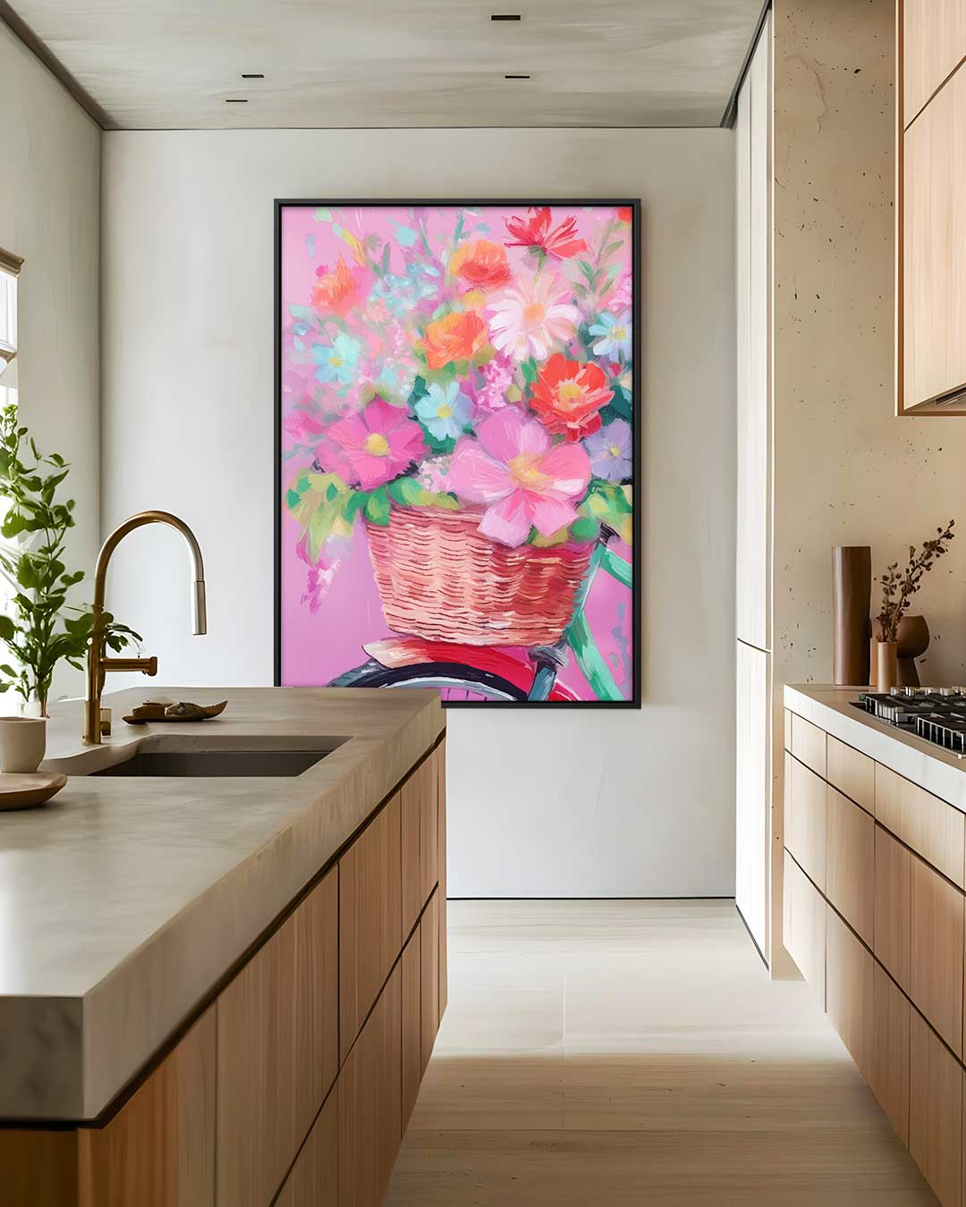 Bloemen in Fietsmand Kunstwerk-canvas-dibond-plexiglas-wanddecoratie-WallArtistic