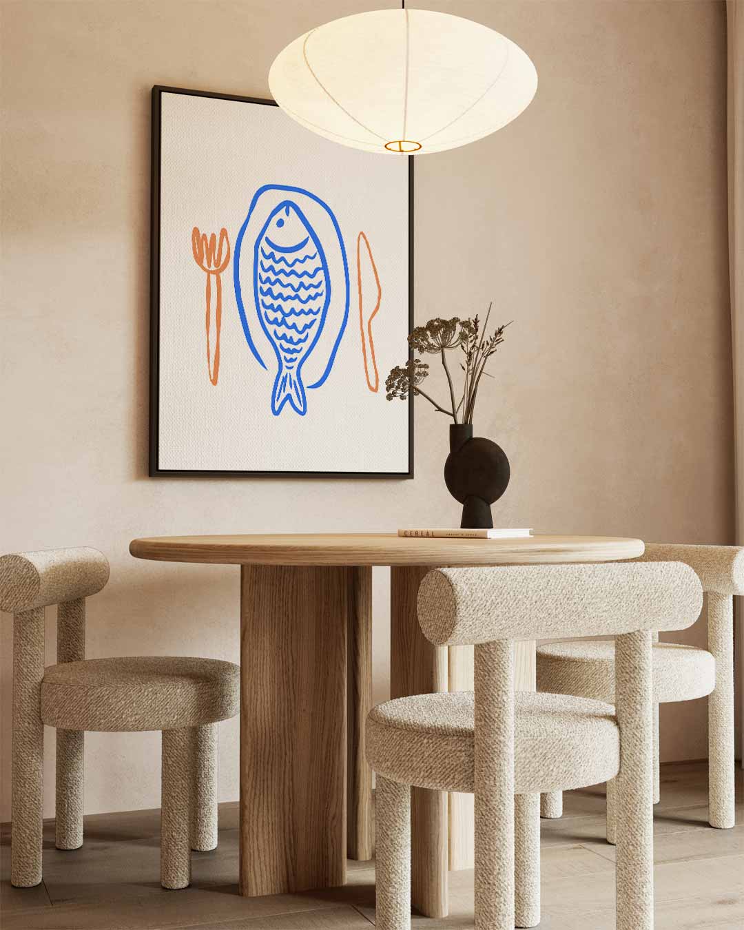 Vrolijke Vis op Tafel Kunstwerk-canvas-dibond-plexiglas-wanddecoratie-WallArtistic